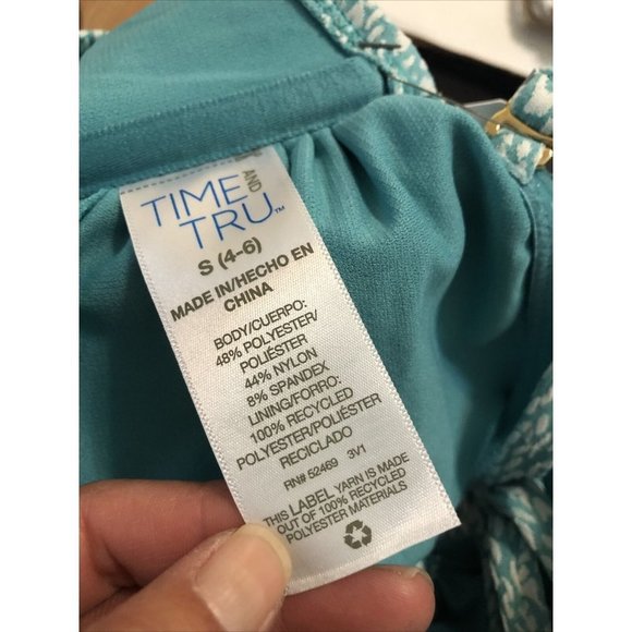 Time and Tru Women's Size Small (4-6)  Bikini Top, O-Ring Halter Turquoise - Picture 6 of 7
